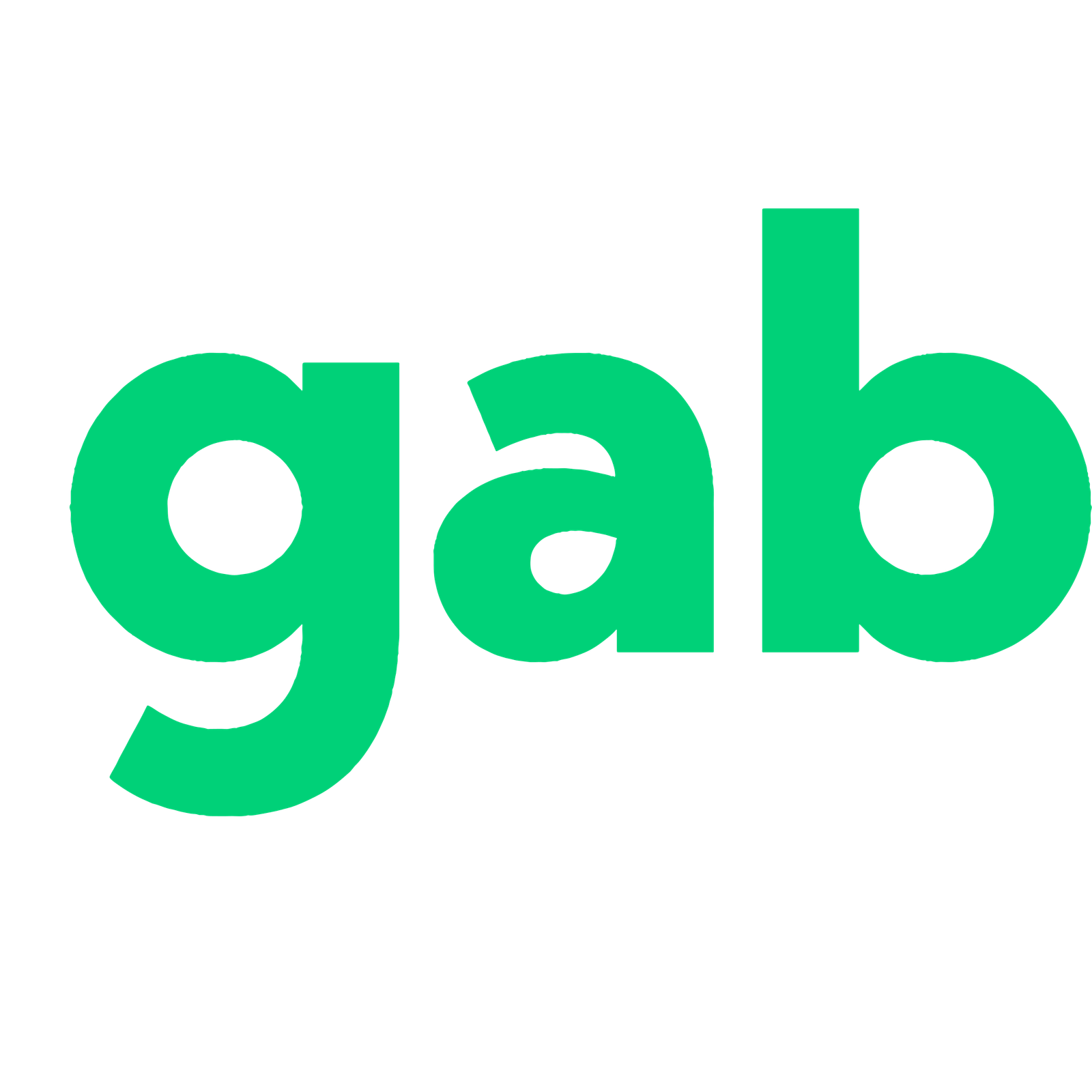  Large lower gase letters spelling out gab in ocean green.